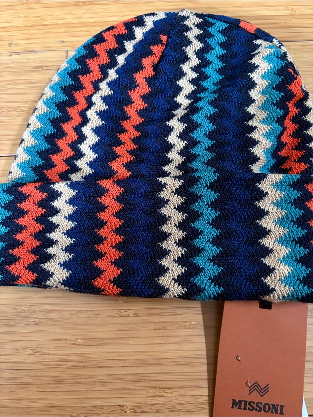 Authentic Missoni Navy Multi Zigzag Knit Beanie